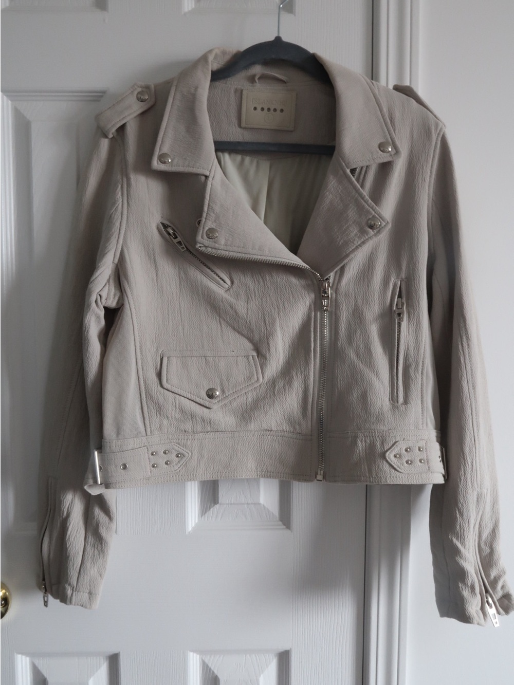 Blank NYC Cream Asymmetric Moto Leather Jacket Size L
